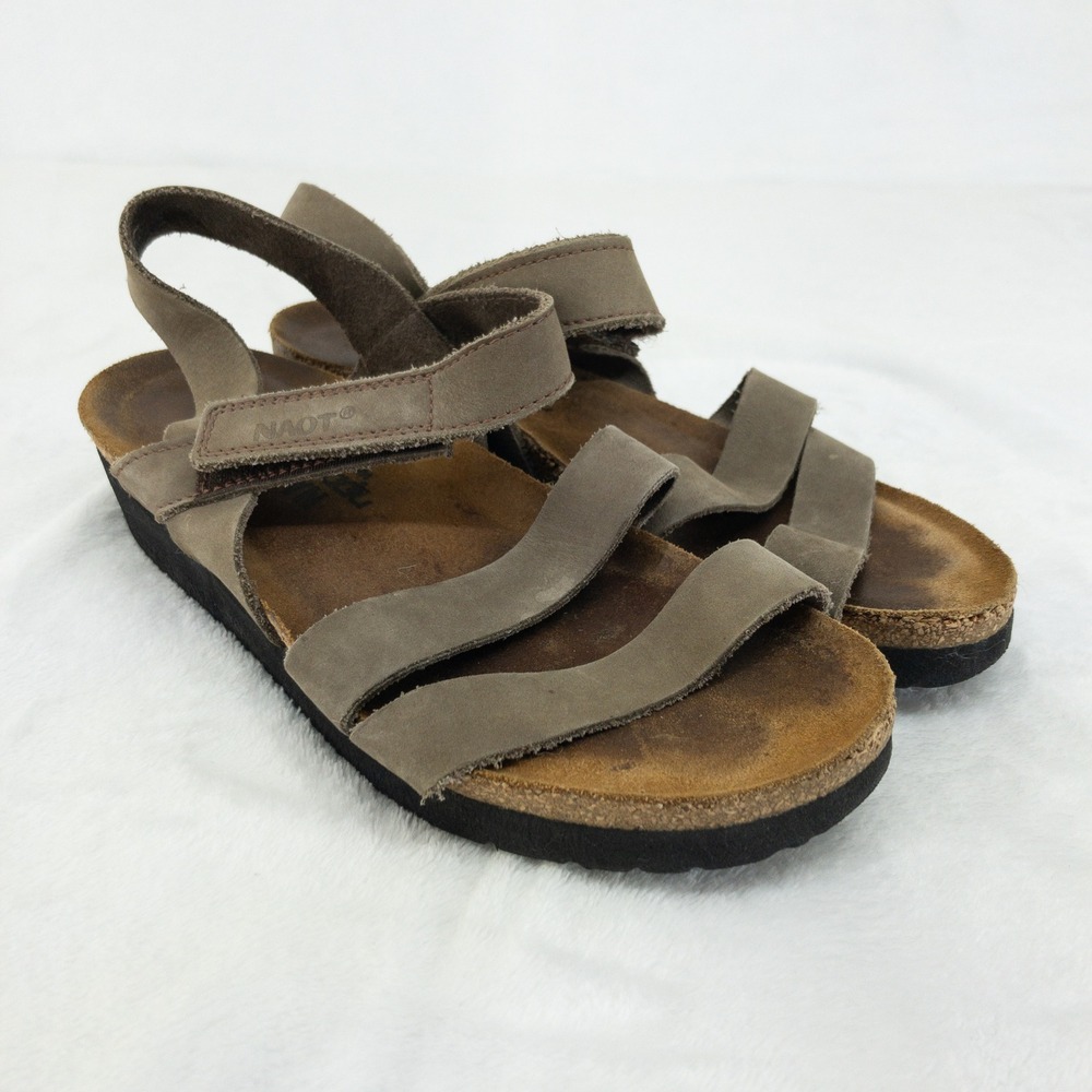 Naot Kayla Sandals Womens US 6 EU 37 Gray Leather Cork Adjustable Straps